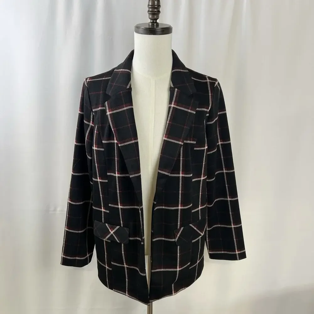 Liverpool Los Angeles Boyfriend Blazer Plaid Open Front Relax Pockets Women's XL
